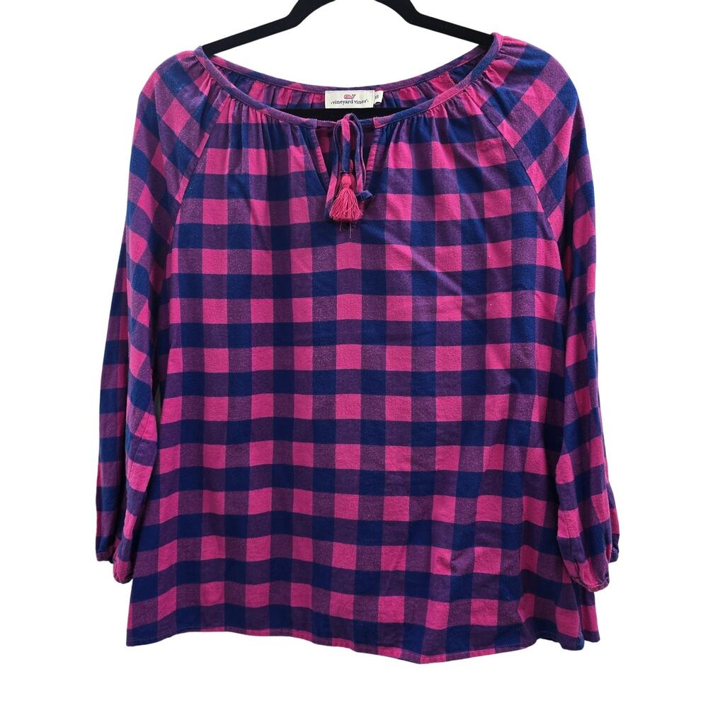 Vineyard Vines Womens XS Pink Blue Plaid Flannel Pullover